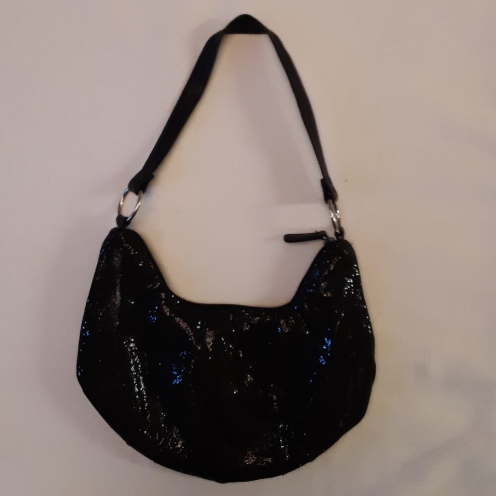 Black Glittery Purse Handbag Short Strap Formal Zippers Pockets Used Once